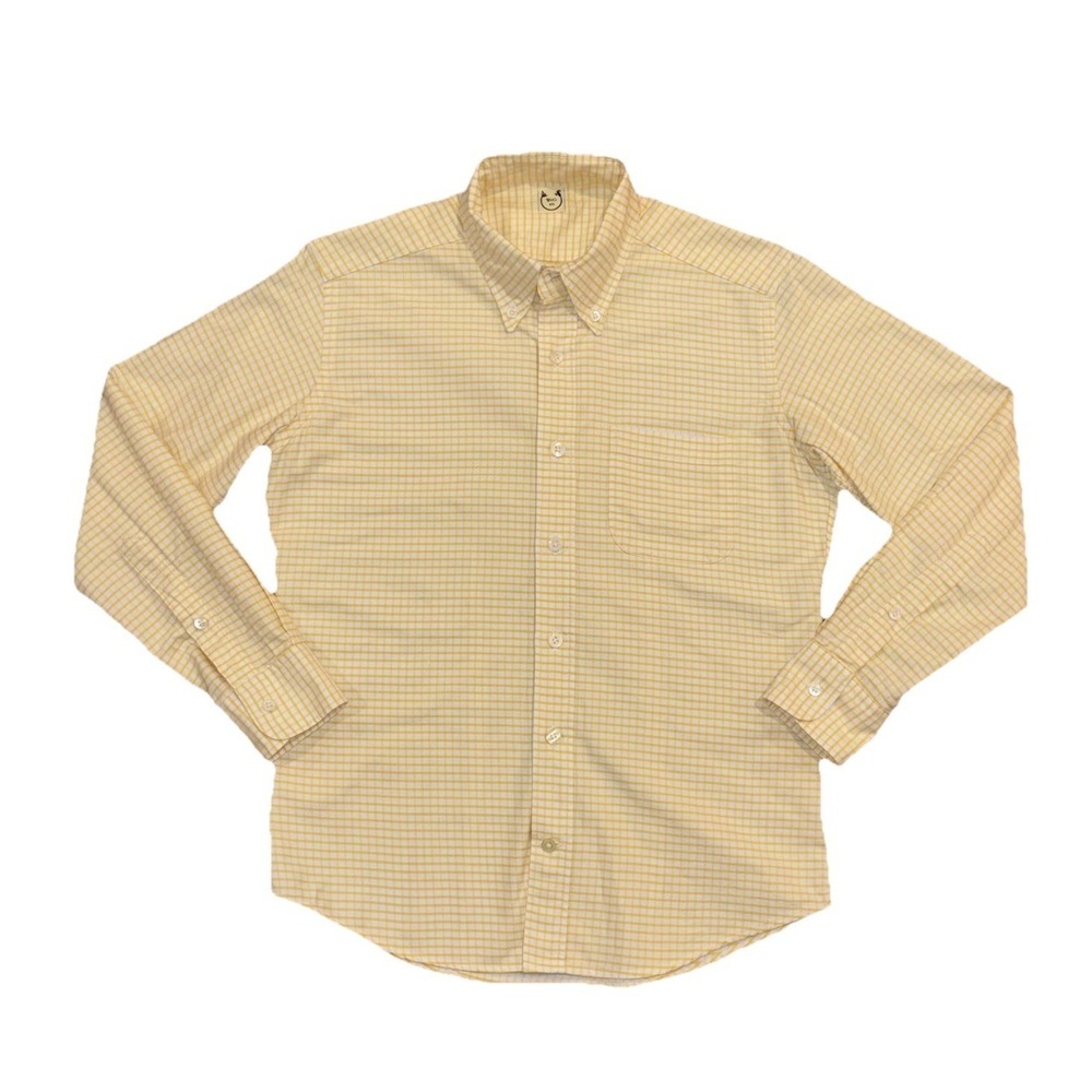 Wolf vs Goat Long Sleeve Button Up Shirt Plaid Cotton Yellow Check Plaid Men's S